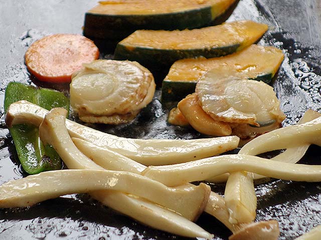 三点盛(ホタテ・あわび茸・南瓜)